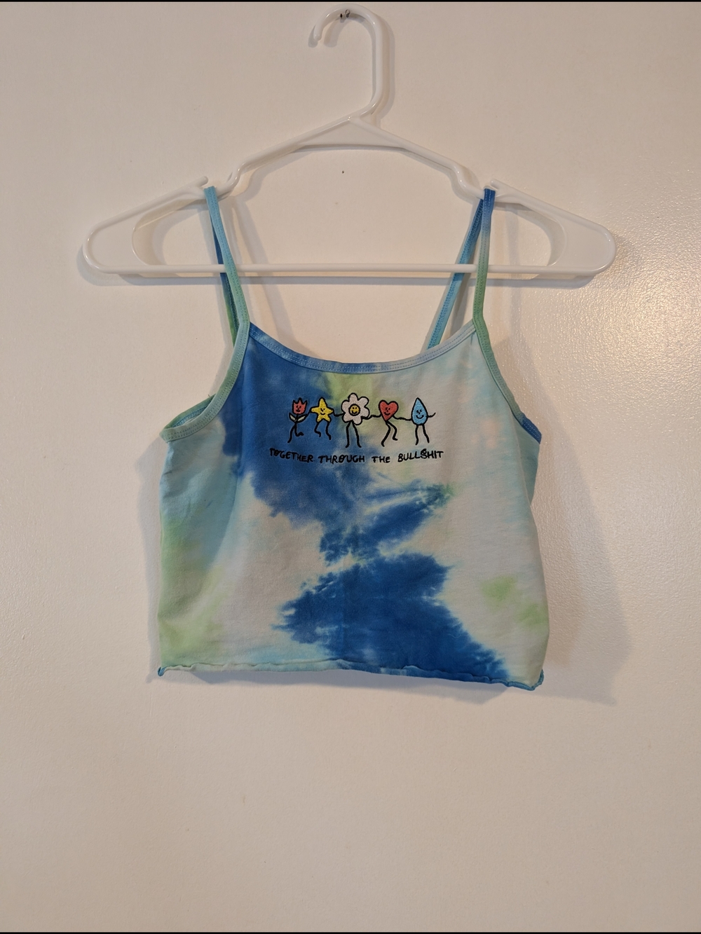Womens Tie-Dye Blue & Green Spaghetti Strap Crop Top